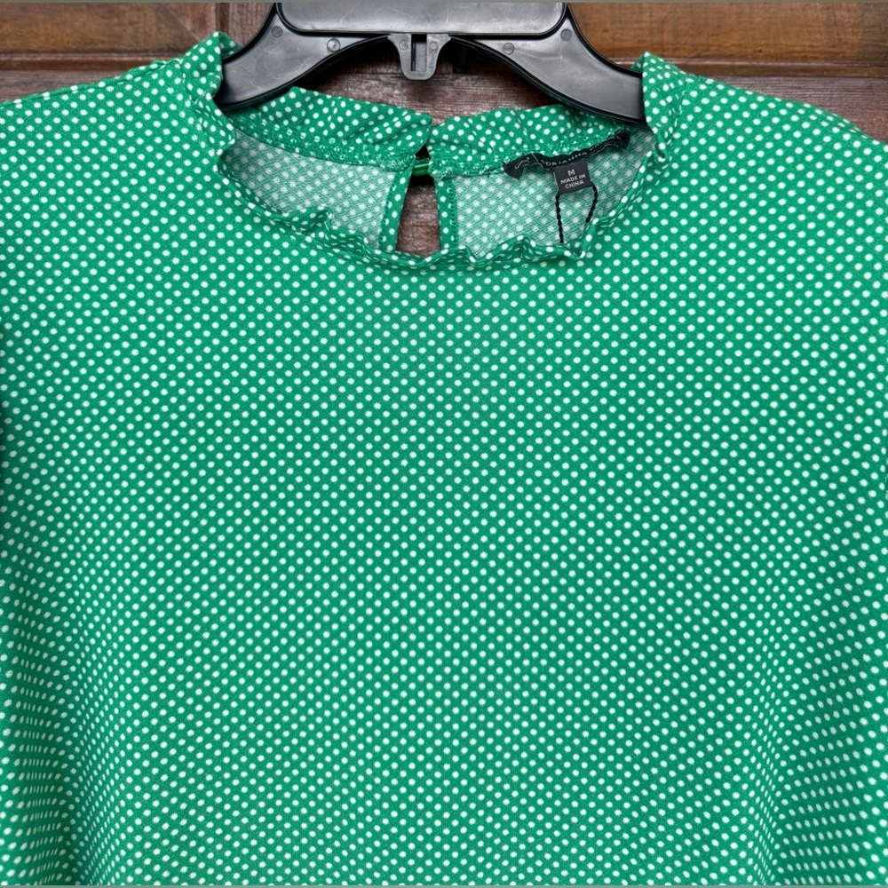 Adrianna Papell Green & White Polka Dot 3/4 Length Ruffled Sleeve Top, NWOT, Med - Picture 4 of 6